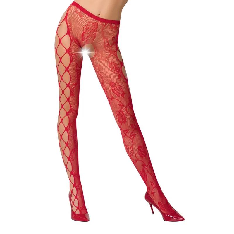 Колготки-бодістокінг Passion S008 red, ажурні з декором троянд
