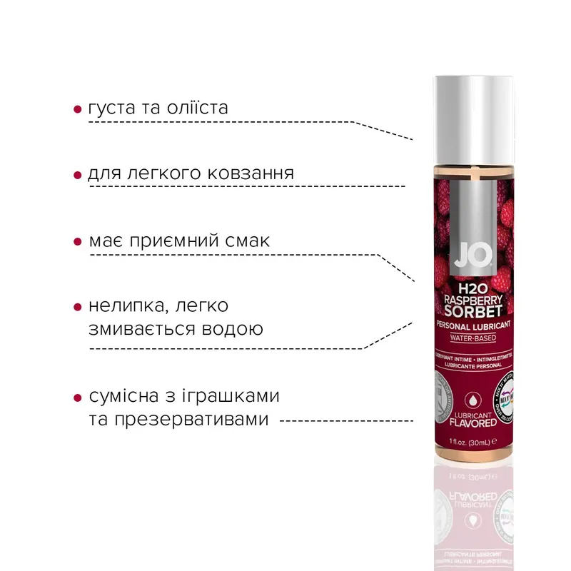 Лубрикант на водній основі JO H2O Raspberry Sorbet (30 мл), малиновий сорбет