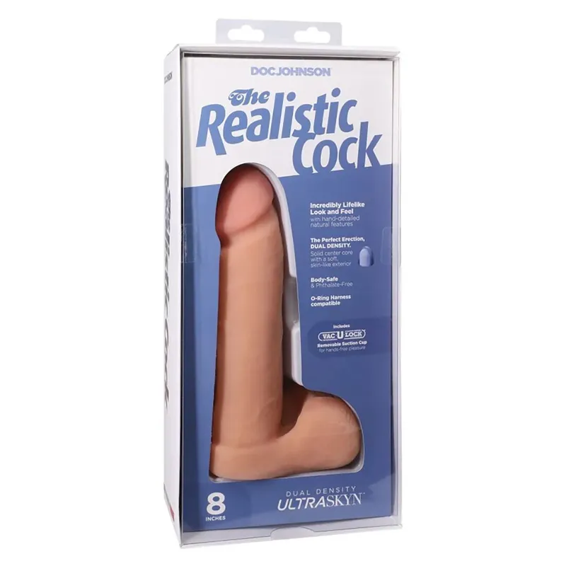 Фалоімітатор Doc Johnson The Realistic Cock 8 inch White, UltraSKYN, кріплення Vack-U-Lock