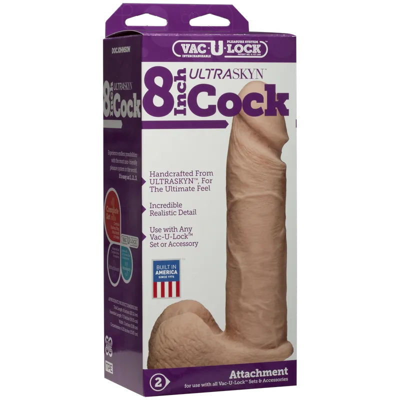 Фалоімітатор Doc Johnson Vac-U-Lock 8 Inch ULTRASKYN Cock, тілесний колір