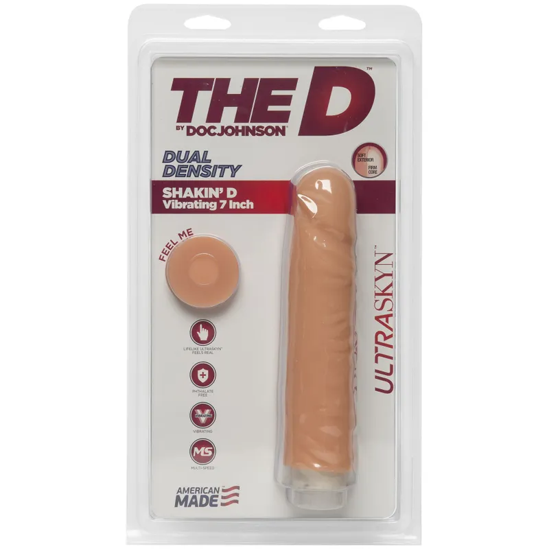 Фалоімітатор Doc Johnson The D: Shakin D 7 Inch Vibro ULTRASKYN, тілесний