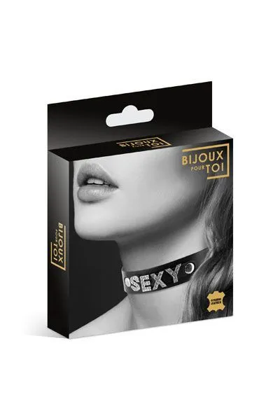 Чокер зі стразами Bijoux Pour Toi SEXY, натуральна шкіра, чорний