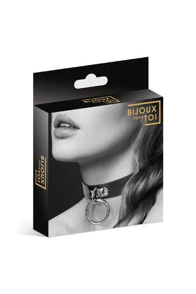 Чокер з кільцем для повідця Bijoux Pour Toi FETISH Black
