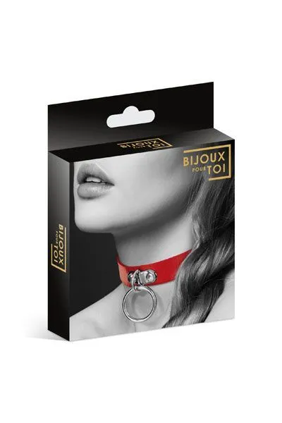 Чокер Bijoux Pour Toi FETISH Red з кільцем для повідця, поліуретан