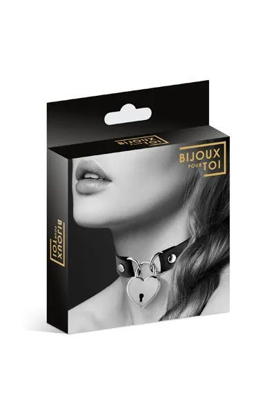 Чокер Bijoux Pour Toi HEART LOCK Black з замочком-сердечком, екошкіра