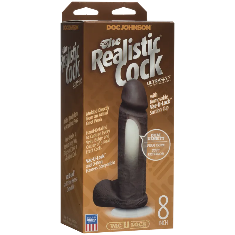 Фалоімітатор Doc Johnson The Realistic Cock 8 inch Black з UltraSKYN™, Vack-U-Lock