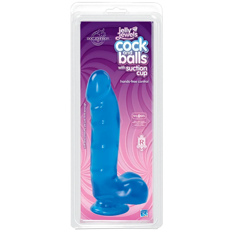 Фалоімітатор Doc Johnson Jelly Jewels Cock & Balls Blue, діаметр 3,6 см