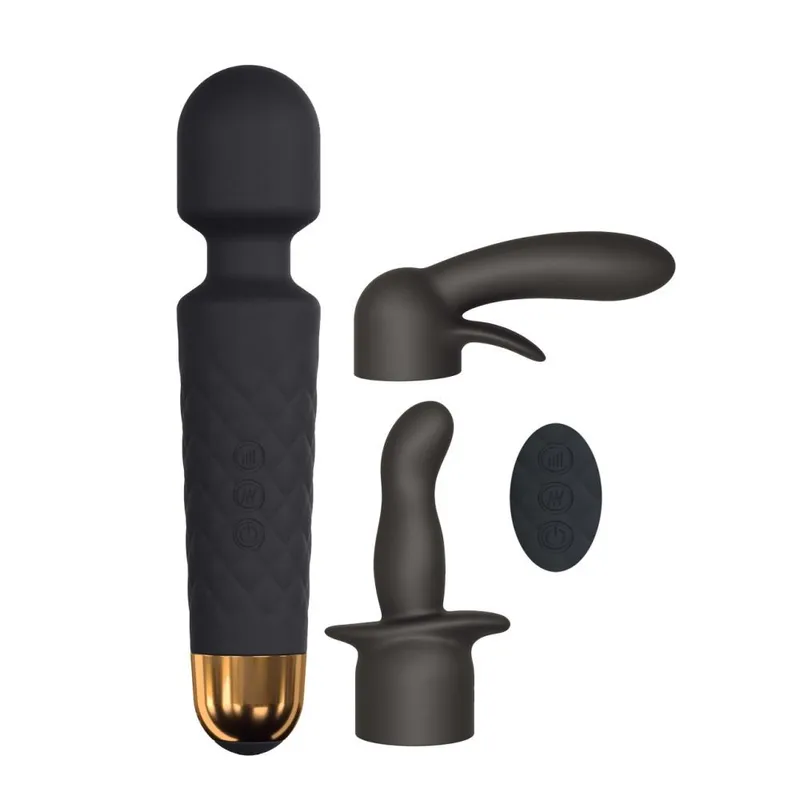 Вібромасажер Dorcel Kit Wanderful з насадками, чорний із золотом, водостійкий