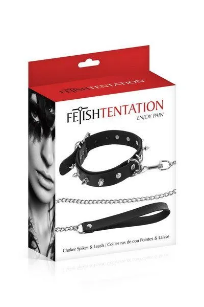 Чокер зі знімним повідцем Fetish Tentation Spikes and Leash, чорний