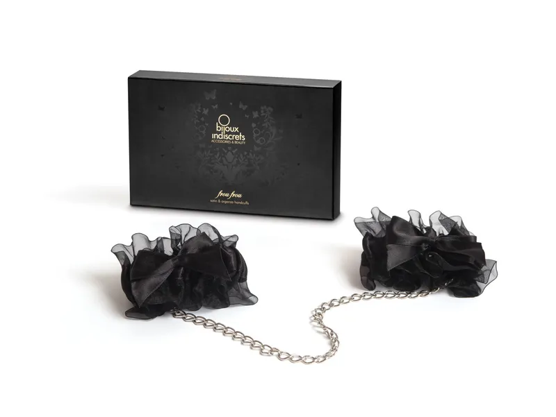 Наручники Bijoux Indiscrets Frou Frou Organza handcuffs, атлас і органза, чорні