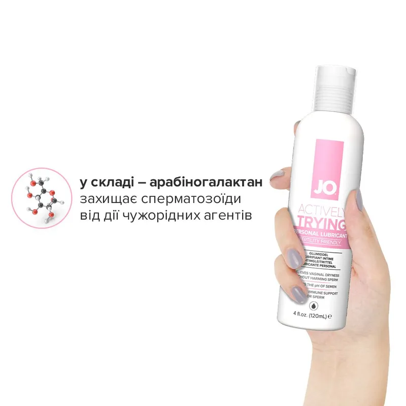 Лубрикант JO Actively Trying (120 мл), на водній основі, з арабіногалактаном