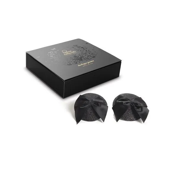Пестіс Bijoux Indiscrets Burlesque pasties GLITTER and BOW, чорний