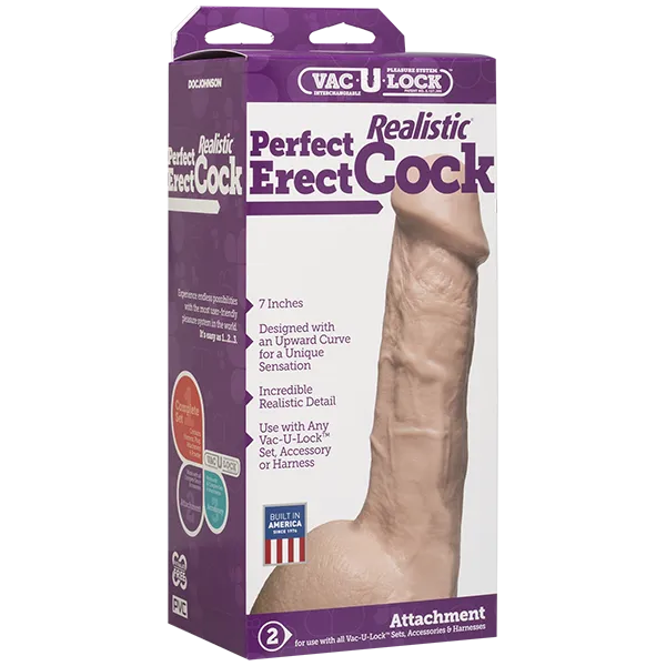 Фалоімітатор Doc Johnson 7 Inch Realistic Perfect Erect Cock, тілесний, Vac-U-Lock