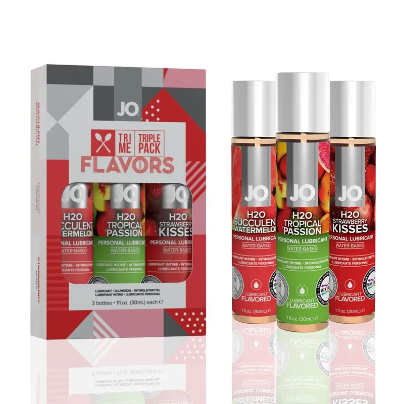 Набір JO Tri-Me Triple Pack — Flavors (3×30 мл), три смаки оральних змазок