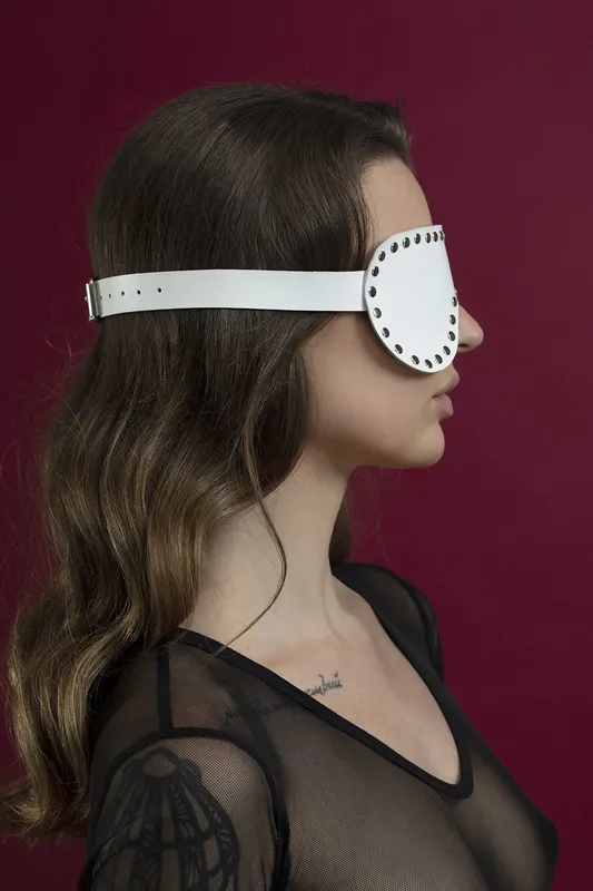 Маска на очі Feral Feelings - Blindfold Mask, натуральна шкіра, біла