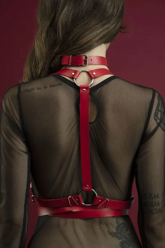 Портупея Feral Feelings Harness, натуральна шкіра, червона