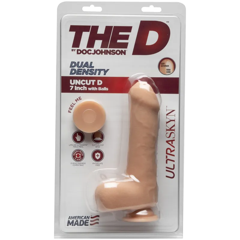 Фалоімітатор Doc Johnson The D - Uncut D - 7 Inch With Balls ULTRASKYN, необрізаний, діаметр 4,5 см