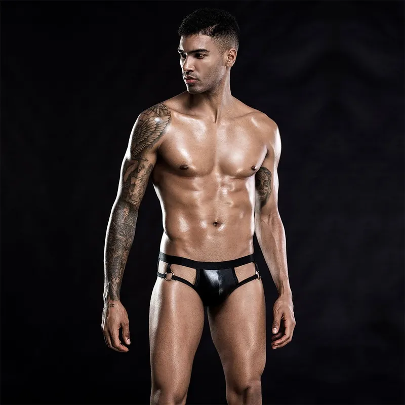 Лаковані чоловічі труси з відкритою попкою JSY, One Size Black