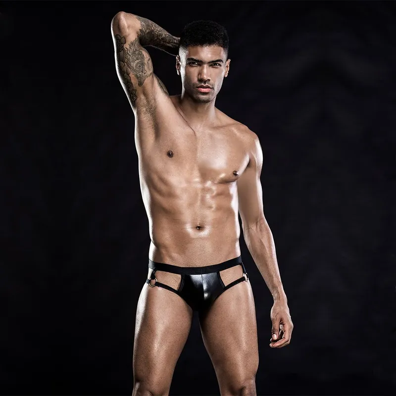 Лаковані чоловічі труси з відкритою попкою JSY, One Size Black
