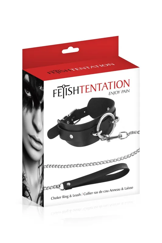 Нашийник з повідцем Fetish Tentation Ring and Leash, чорний
