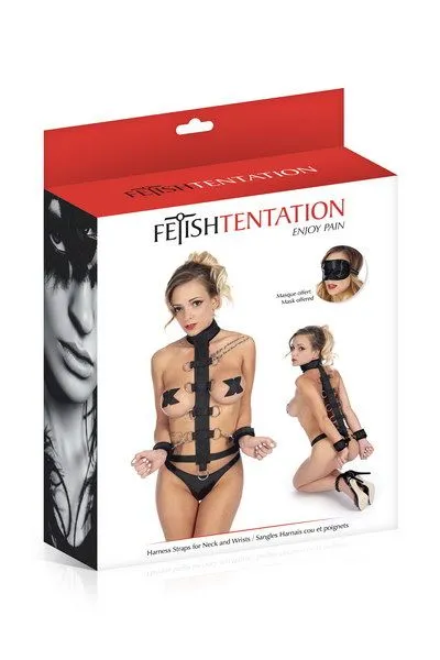 Комплект Fetish Tentation Harness Straps for Neck: нашийник, наручники та маска