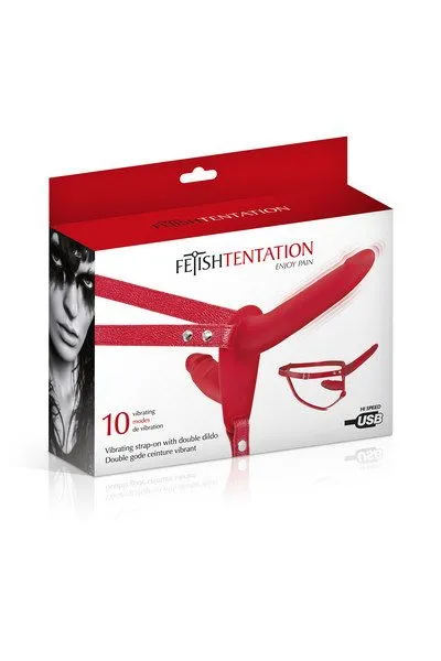 Страпон з вібрацією Fetish Tentation Vibrating Strap-On with Double Dildo Red