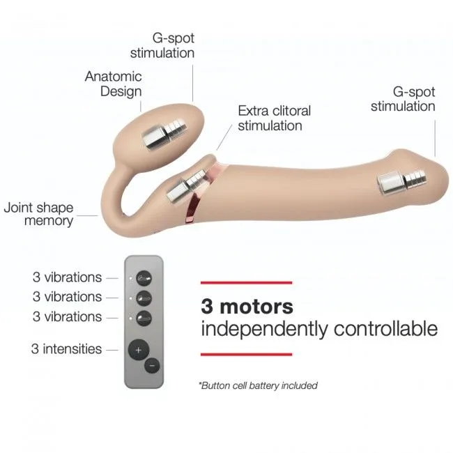 Безремінний страпон Strap-On-Me Vibrating Flesh L з пультом керування