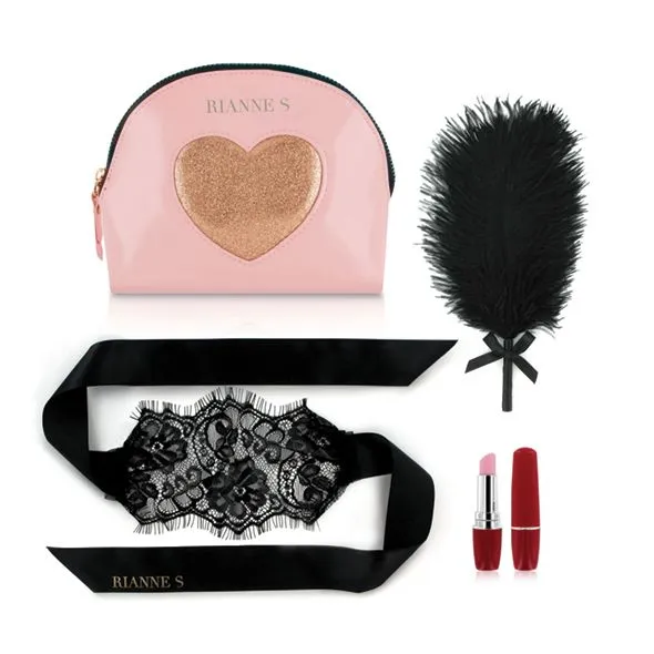 Романтичний набір Rianne S Kit d'Amour: віброкуля, пір'їнка, маска, косметичка Pink/Gold