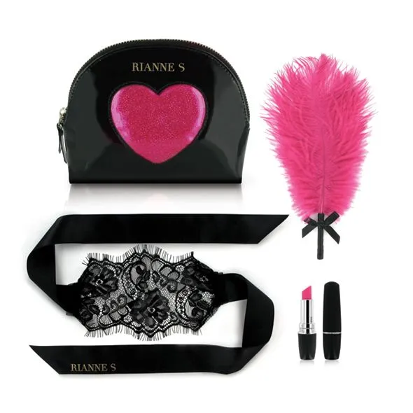 Романтичний набір Rianne S Kit d'Amour: вибропуля, пір'їнка, маска, косметичка Black/Pink