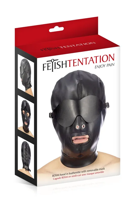 Капюшон для БДСМ зі знімною маскою Fetish Tentation BDSM hood in leatherette
