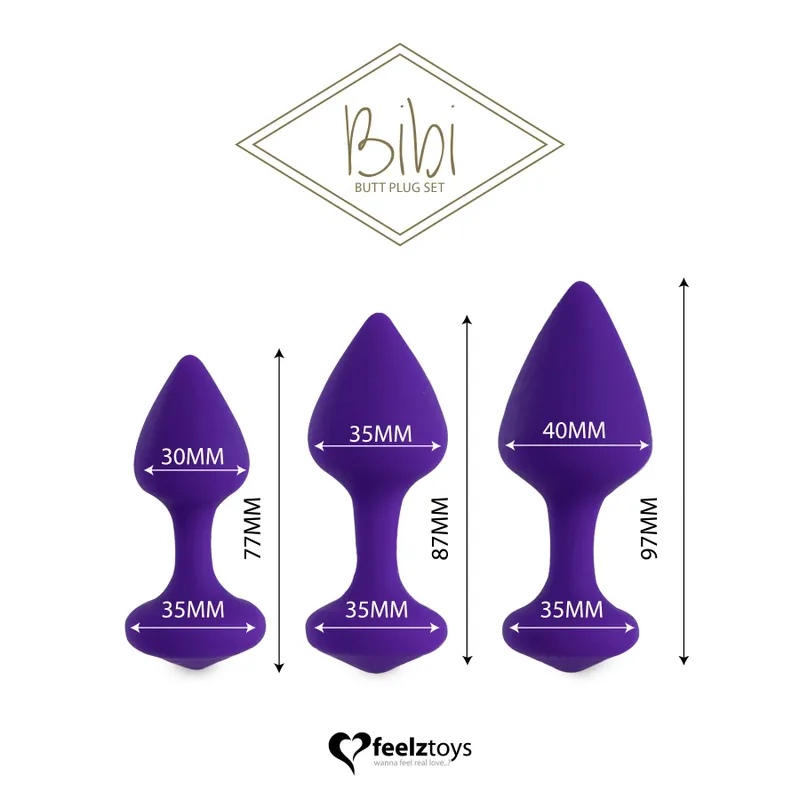 Набір силіконових анальних пробок FeelzToys Bibi Butt Plug Set 3 pcs, фіолетовий