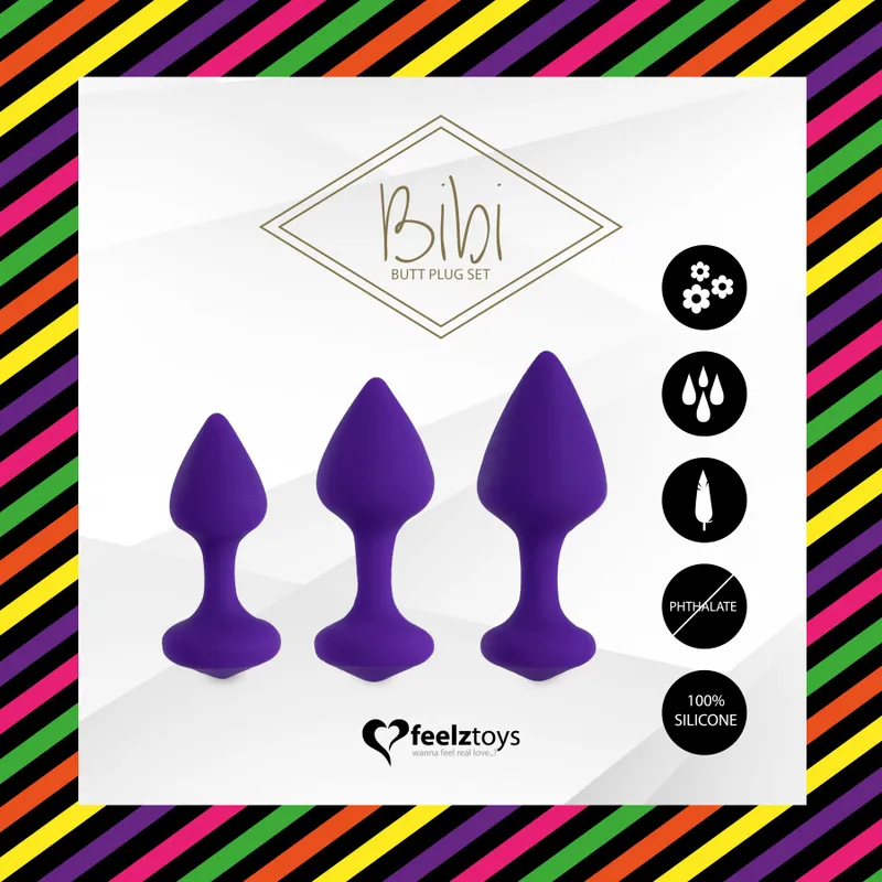 Набір силіконових анальних пробок FeelzToys Bibi Butt Plug Set 3 pcs, фіолетовий