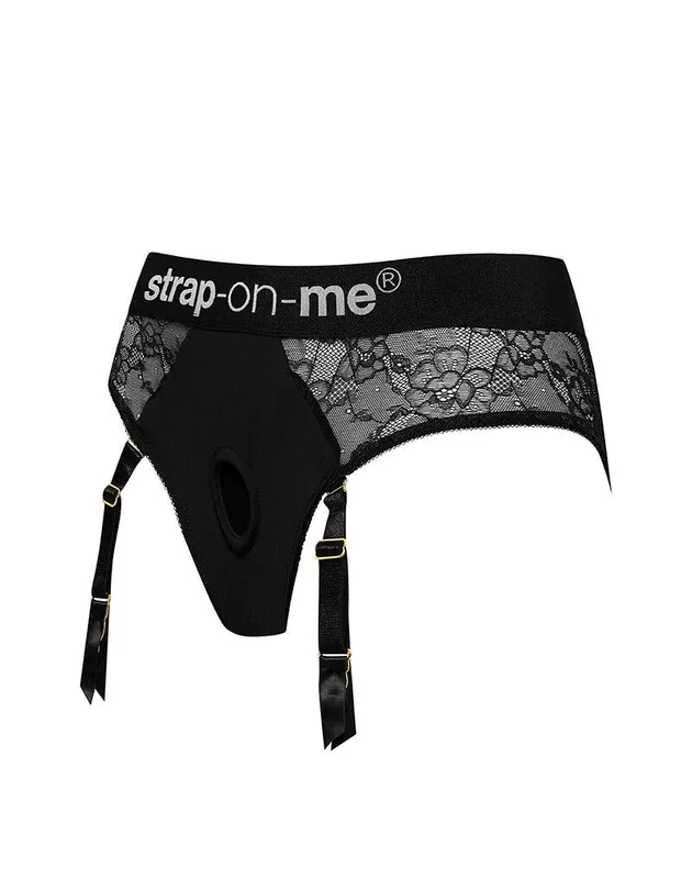 Труси-страпон із мереживом Strap-On-Me DIVA HARNESS, розмір S, з підв'язками для панчіх