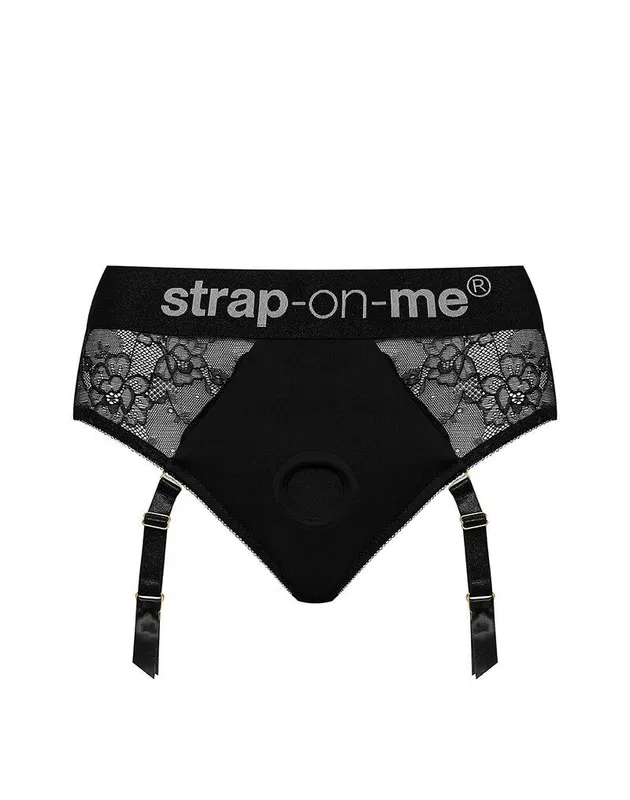 Труси-страпон із мереживом Strap-On-Me DIVA HARNESS, розмір S, з підв'язками для панчіх
