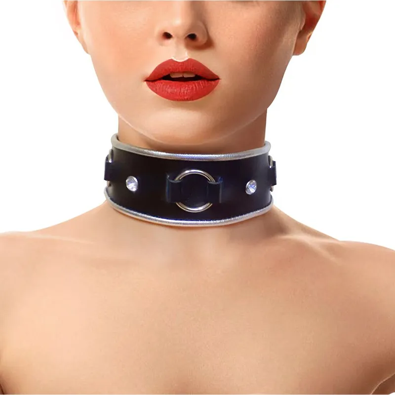 Нашийник шкіряний Art of Sex Collar Ring зі стразами та кільцем