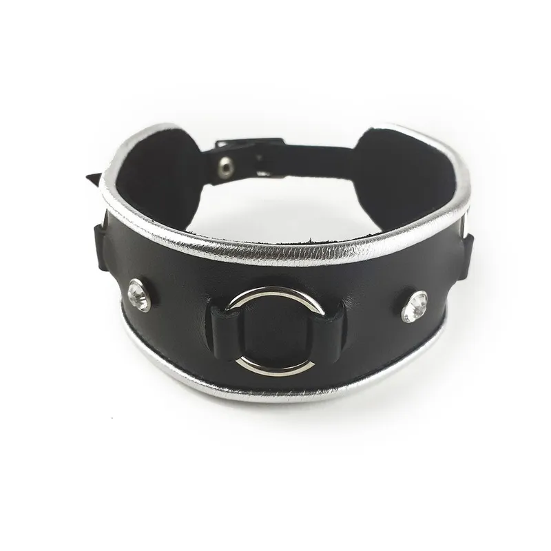 Нашийник шкіряний Art of Sex Collar Ring зі стразами та кільцем
