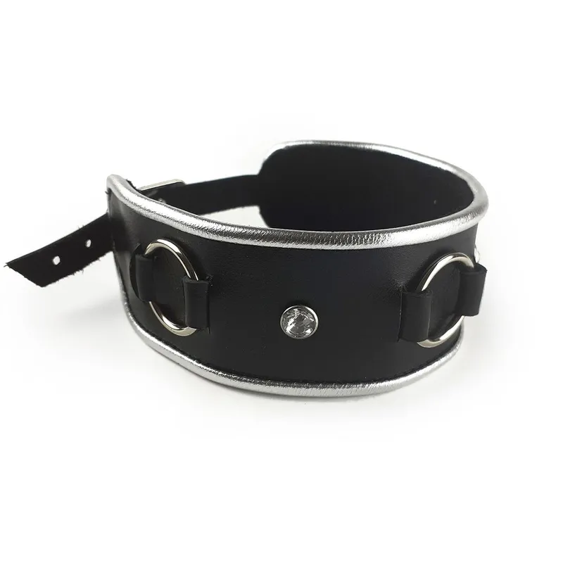 Нашийник шкіряний Art of Sex Collar Ring зі стразами та кільцем