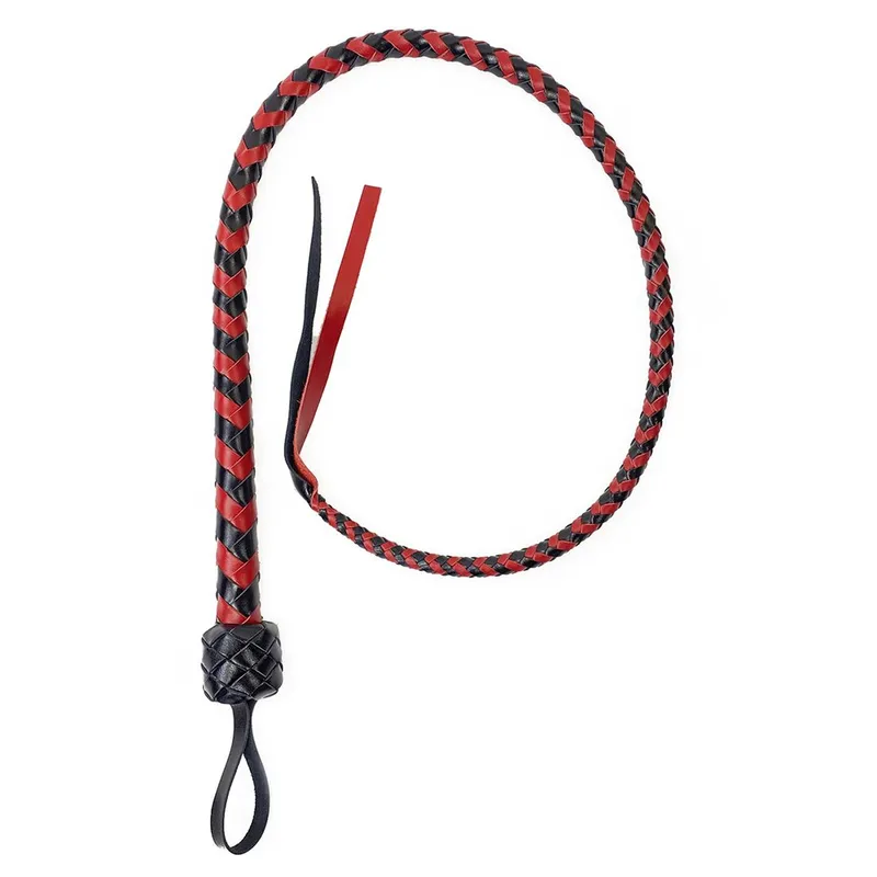 Батіг з рукояттю Art of Sex - Whip, натуральна шкіра, чорно-червоний, 120 см
