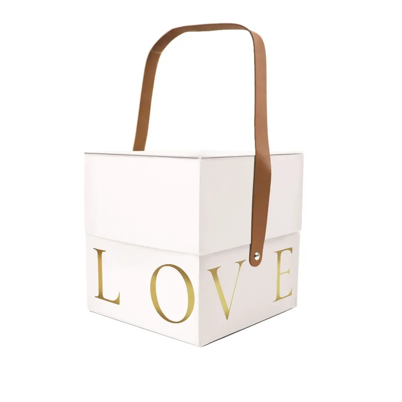 Подарункова коробка з ручкою LOVE, біла, L – 18,5х18,5х19 см