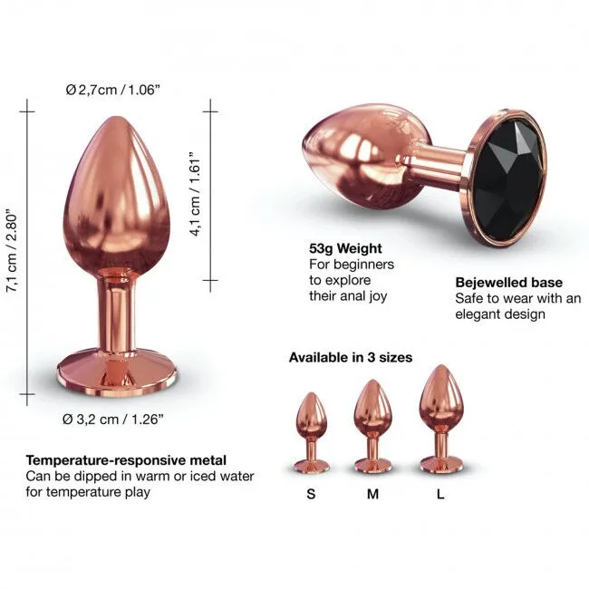Анальна пробка металева Dorcel Diamond Plug S з чорним кристалом, мідна