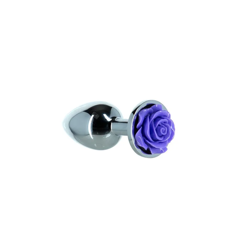 Металева анальна пробка Lux Active Rose Anal Plug з трояндою, Purple