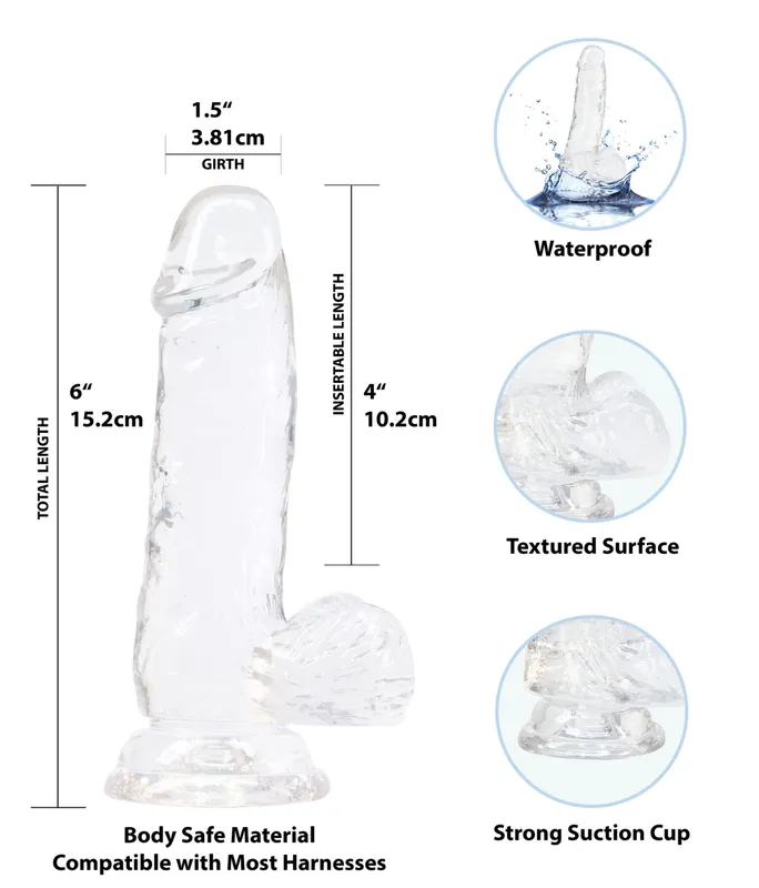 Фалоімітатор ADDICTION Clear Dildo with Balls 6″ на присосці, прозорий