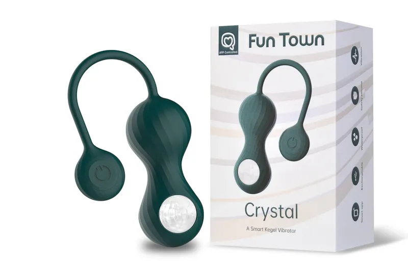 Вагінальні смарт-кульки з вібрацією Fun Town Crystal, зелені