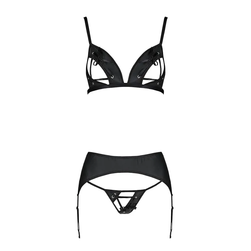 Комплект з екошкіри Passion Miley Set with Open Bra black XXL/XXXL