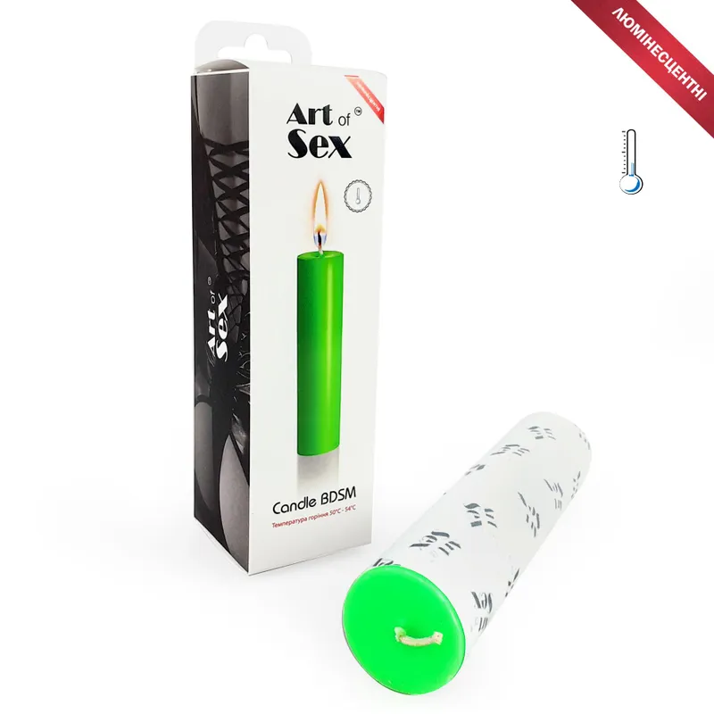 Воскова свічка Art of Sex size M 15 см, низькотемпературна, люмінесцентна, зелена