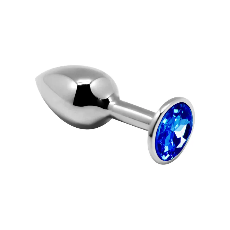 Анальна пробка металева Alive Mini Metal Butt Plug Blue M з кристалом