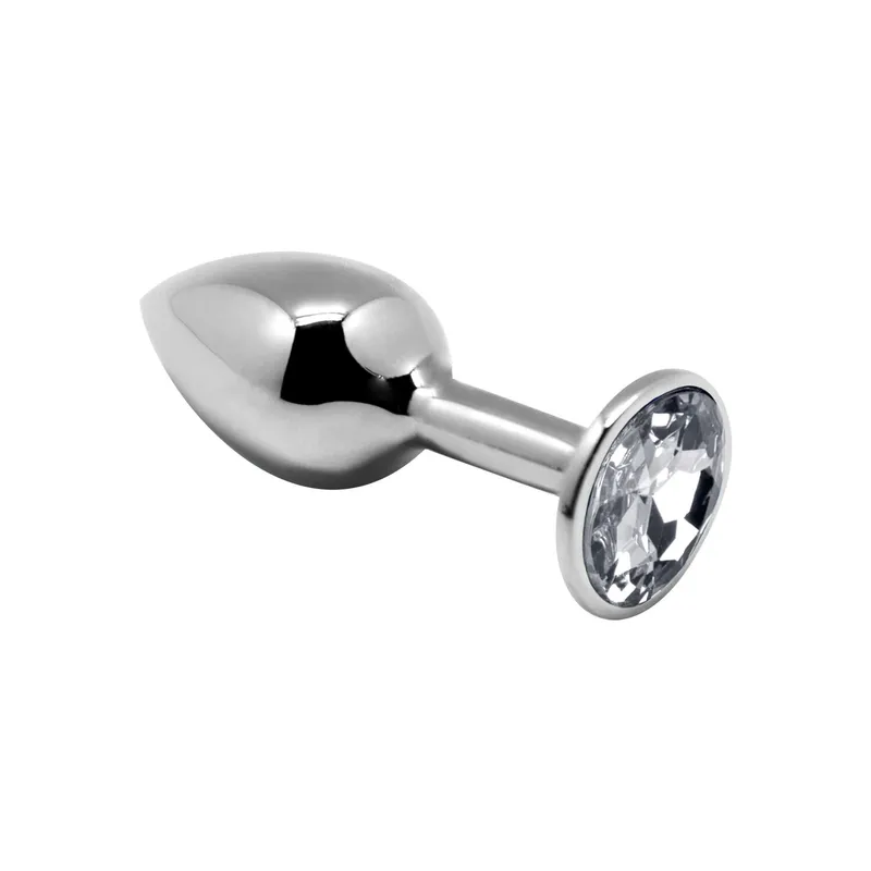 Анальна пробка металева Alive Mini Metal Butt Plug White M з кристалом