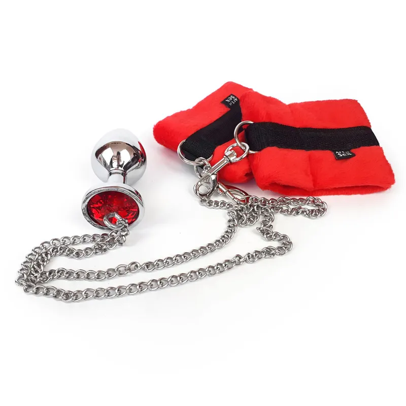 Наручники з металевою анальною пробкою Art of Sex Handcuffs with Metal Anal Plug, size M, Red