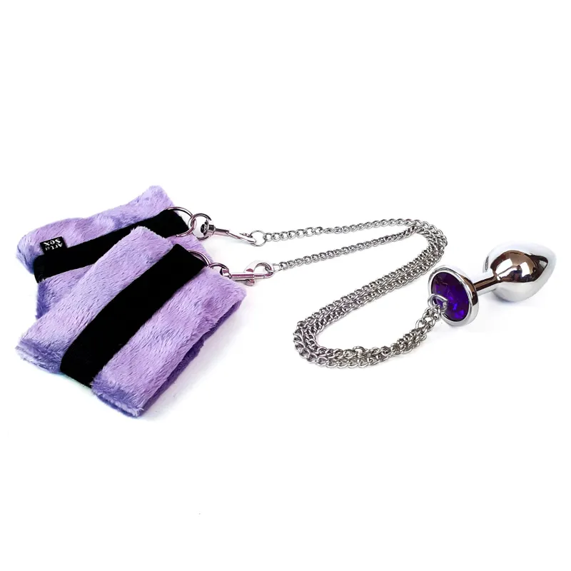 Наручники з металевою анальною пробкою Art of Sex Handcuffs with Metal Anal Plug M Purple