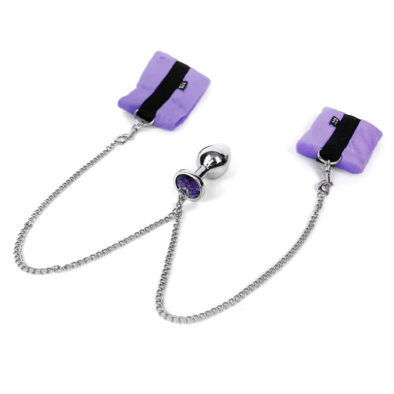 Наручники з металевою анальною пробкою Art of Sex Handcuffs with Metal Anal Plug M Purple